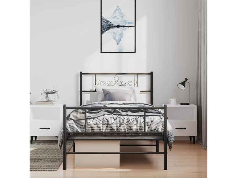  Lit simple- lit adulte -  cadre de lit métal sans matelas et pied de lit noir 100x200 cm  - Conforama C