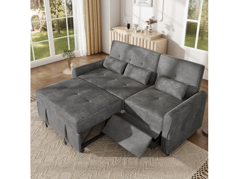  Canapé convertible 3 places 176 × 148 × 83 cm en chenille avec assise extensible et dossier réglable gris chicfurn  - Conforama C
