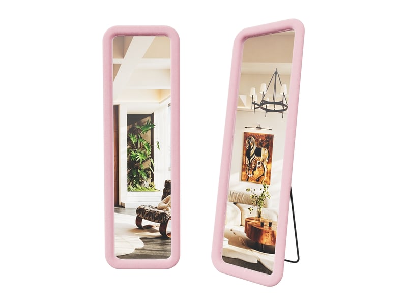 Miroir pleine longueur 160×50 cm, rectangulaire à coins arrondis, rose, mural ou sur pied, style français romantique - Conforama A