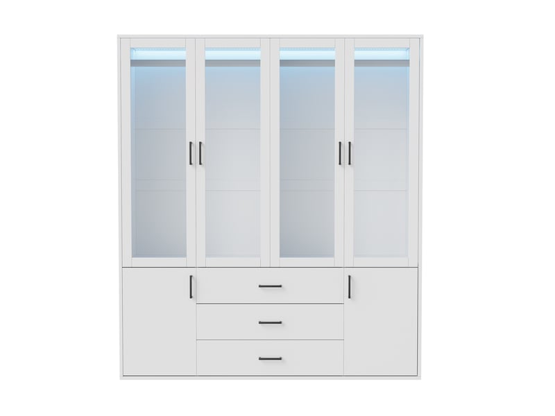  Armoire de penderie 4 portes transparentes avec tiroirs - 160 x 51,8 x 182 cm - blanc - meuble de rangement - éclairage led  - Conforama E