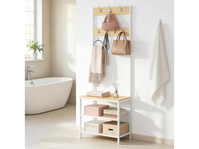 Porte-manteau multifonction 3-en-1, rangement vêtements, meuble d’entrée - Conforama E