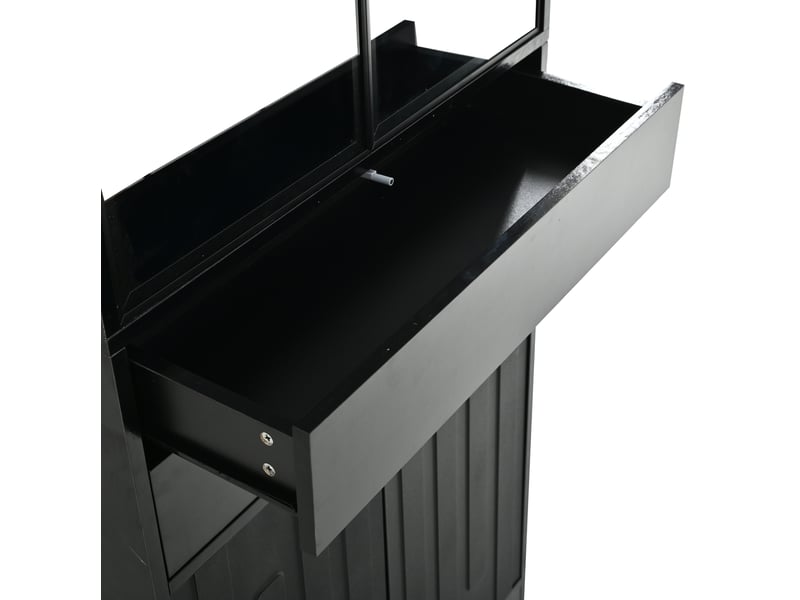 Buffet haut 70x37x180 cm, éclairage led, en panneaux de particules avec 2 tiroirs, style contemporain, coloris noir - Conforama E