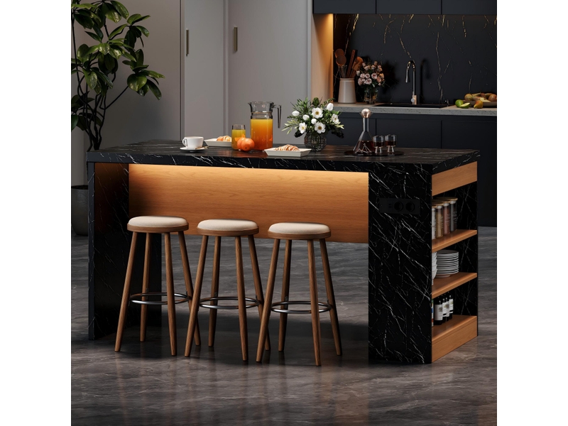  Îlot central avec éclairage led, 155x80x90 cm, prises usb, meuble de cuisine (sans matelas)  - Conforama D