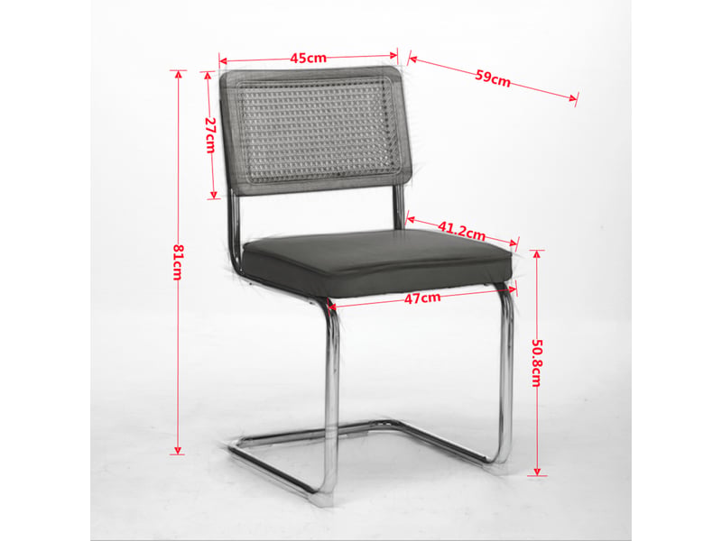  Lot de 2 chaises de salle à manger en velours beige avec dossier en rotin et piètement chromé  - Conforama E