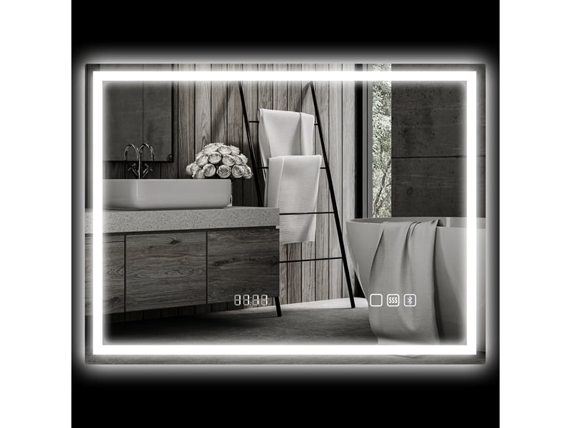  Miroir salle de bain led bluetooth 60 x 80 cm interrupteur tactile lumière réglable 3 couleurs anti-buée mémoire argent  - Conforama B