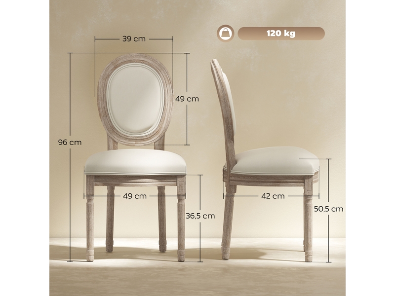  Lot de 2 chaises de salle à manger - chaise de salon médaillon style louis xvi aspect lin crème  - Conforama E