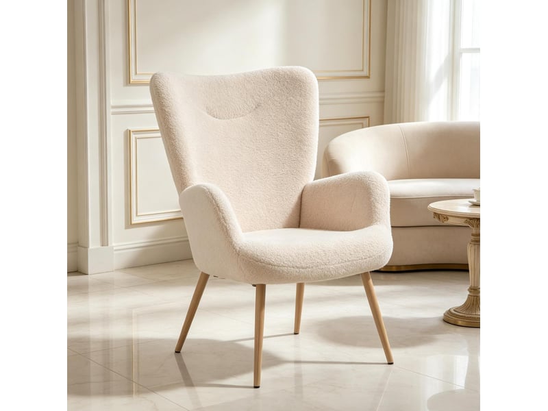 Fauteuil à dossier haut avec accoudoirs intégrés pour salon, chambre ou coin lecture en polyester beige - Conforama B
