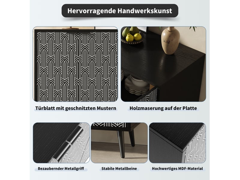  Buffet de rangement 2 portes – motif géométrique noir et blanc – mdf et métal – 120 x 35 x 78 cm  - Conforama E
