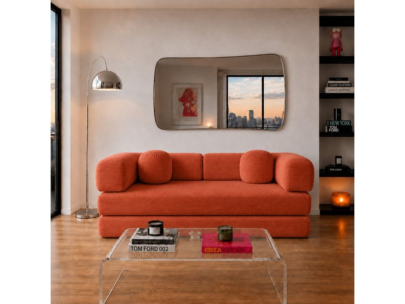  Canapé compressé convertible modulable 3 places en velours côtelé terracotta crosby  - Conforama E