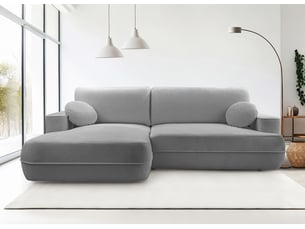 Canapé d'angle gauche convertible <strong>AX LIVING </strong> <strong>Peoni</strong> 3 places Velours gris avec coffre de rangement