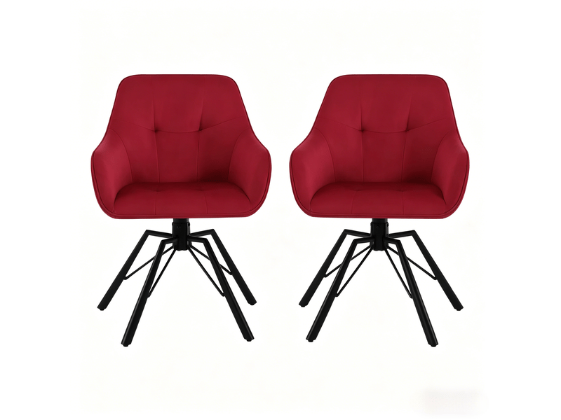  Chaises de salle à manger pivotantes 360° lot de 2 avec accoudoirs  - velours métal rouge vin  - Conforama A