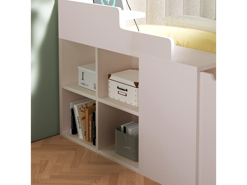 Lit banquette 140x190 cm avec rangements, usb et dossier bouclé Fay Lum - Conforama W