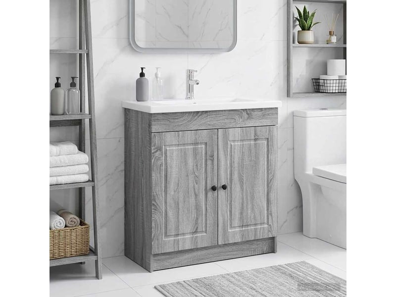 Armoire sous évier de salle de bain, meuble de rangement sonoma gris shl8774  - Conforama B
