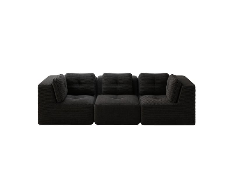  Canapé modulable d’angle 3 places en velours côtelé noir, sans montage  - Conforama A