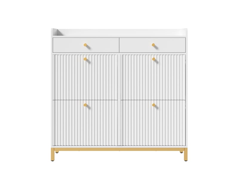  Meuble à chaussures 4 abattants 2 tiroirs métal blanc 106.5 x 25 x 107 cm  - Conforama A