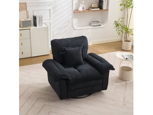Fauteuil pivotant 360° 116x84x96 cm, assise confort, coussin de soutien, pour salon, chambre et bureau, chenille noir