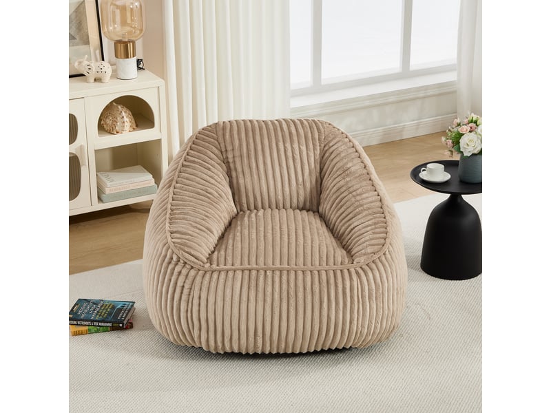  Fauteuil poire lounge en velours côtelé avec mousse à mémoire de forme, siège enveloppant grande taille pour salon, chambre et coin lecture, marron  - Conforama D