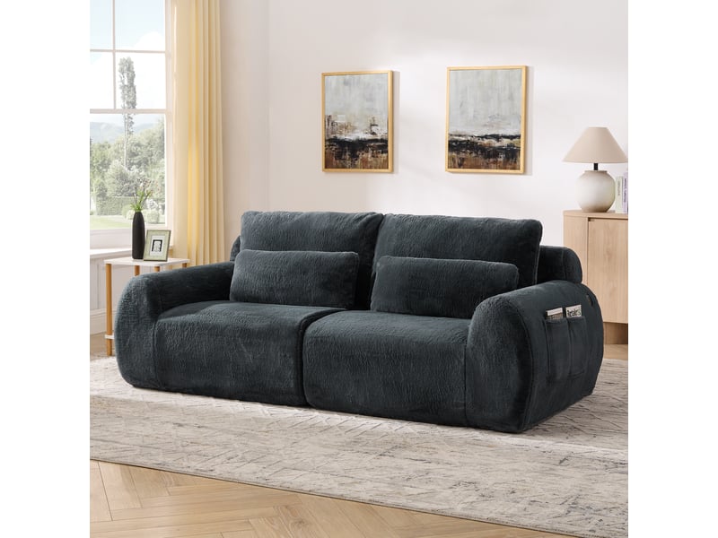 Canapé 2 places en fausse fourrure grise avec ports usb et poche latérale – design cosy, pratique, gain de place - Conforama B