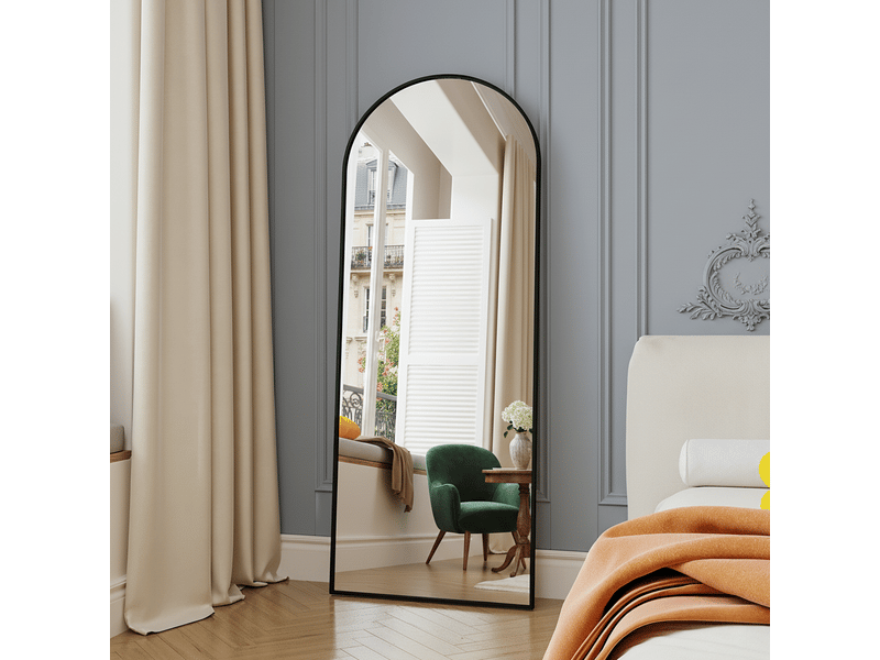 Miroir sur pied, grand miroir pleine longueur, 165x60 cm, trempé haute définition, cadre alliage d'aluminium, couche protectrice incassable - noir - Conforama B