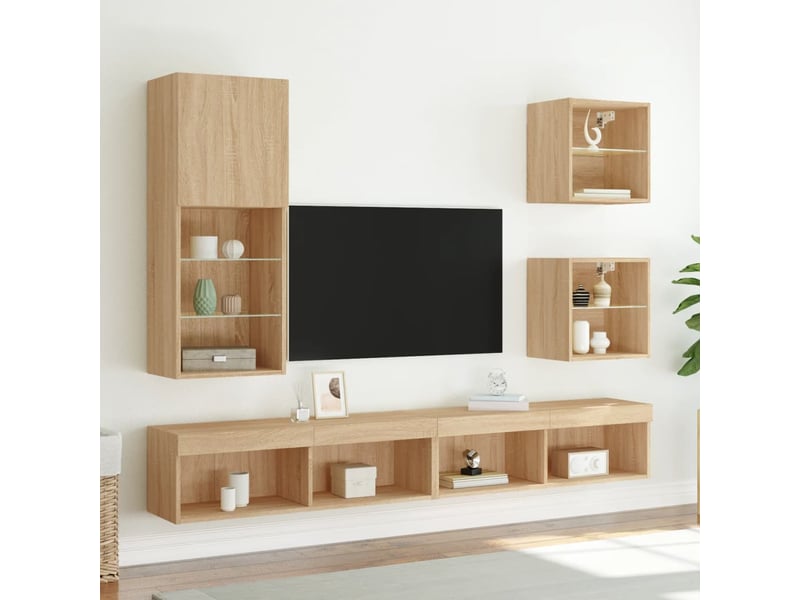 Table de chevet - cabinet de chevet - table de nuit murale avec lumières led chêne sonoma - Conforama D