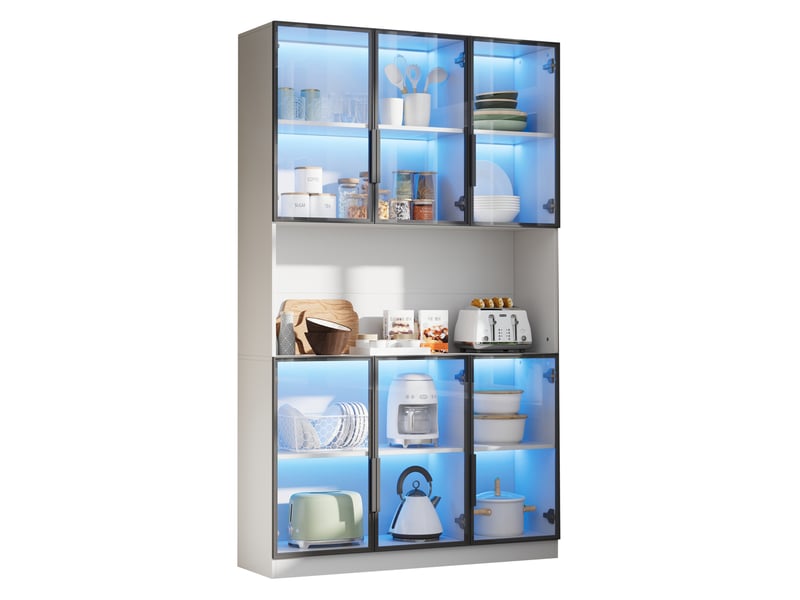  Vitrine haute led 120 x 34 x 200 cm – blanc – 6 portes en verre et éclairage piloté par application  - Conforama A