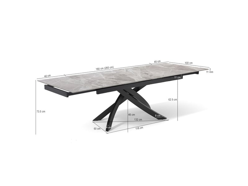 Table extensible 180 à 260 cm céramique gris marbré laqué pied entrecroisé - dakota 11 - Conforama D