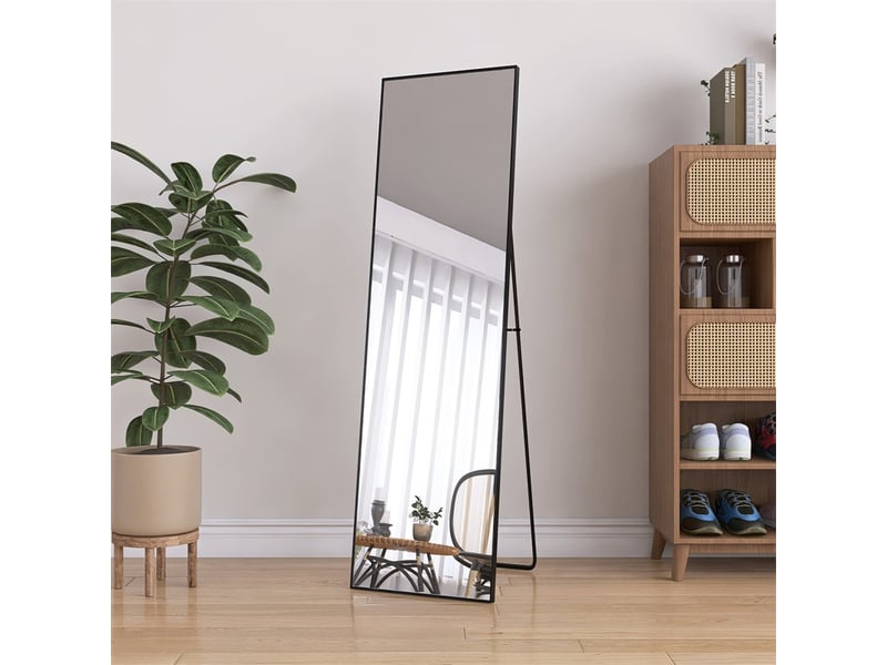  Miroir sur pied 140x40cm - miroir rectangulaire en verre trempé avec cadre en aluminium - noir  - Conforama C