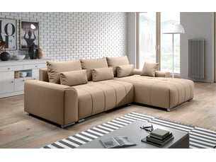 Canapé d'angle réversible convertible <strong>AX LIVING </strong> <strong>Rivolli</strong> 4 places Velours beige avec coffre de rangement