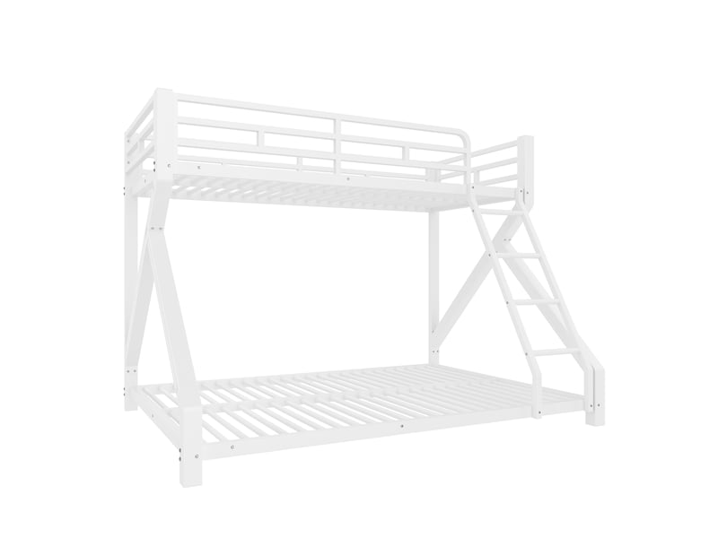 Lit superposé enfant avec led, garde-corps et échelle, métal blanc, 90x200+140x200 cm - Conforama E