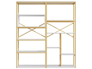 Étagère de rangement en mdf et métal blanc et doré 160 x 29.5 x 180 cm