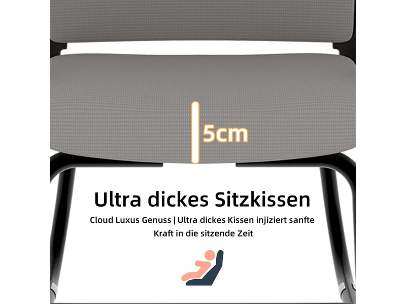  Chaise de bureau fixe grise et noire en tissu et maille, avec structure métal pour travail et accueil  - Conforama E