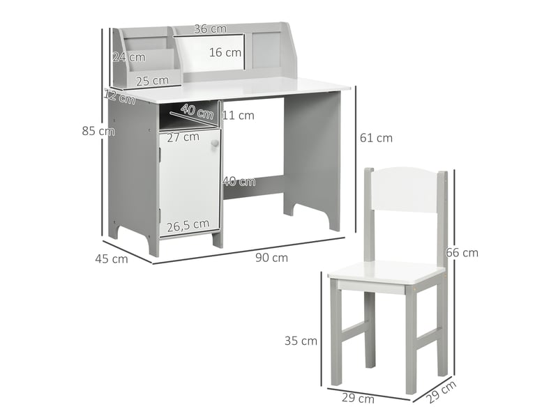  Ensemble table et chaise pour enfant avec tableau blanc - 90l x 45l x 85h cm gris - bureau pour enfant +5 ans  - Conforama C
