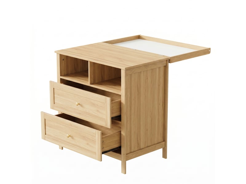 Commode à langer bébé 82 x 50 x 90 cm, plan à langer amovible, tiroirs, convertible en commode, finition effet bois, sans matelas - Conforama E