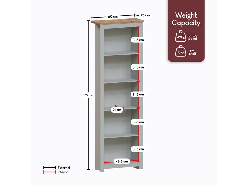 Bibliothèque arlington, étagère autoportante, rangement, salon, 175x60x24cm, 5 niveaux, gris 3331277 - Conforama C