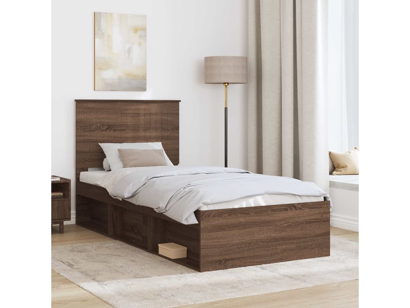 Lit simple- lit adulte - cadre de lit chêne brun 90 x 190 cm bois de pin massif - Conforama B