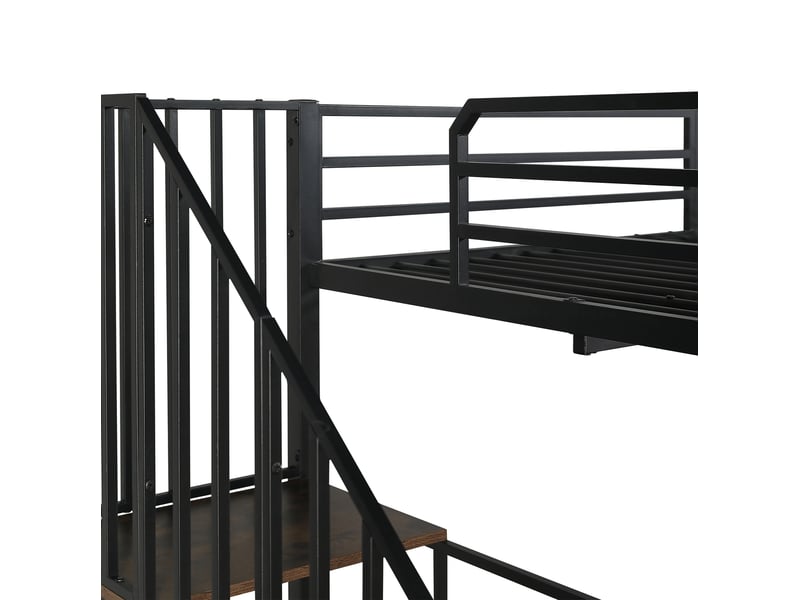  Lit mezzanine enfant 120x200 cm – noir et noyer foncé – bureau, étagère, escalier avec rampes - sans matelas  - Conforama E