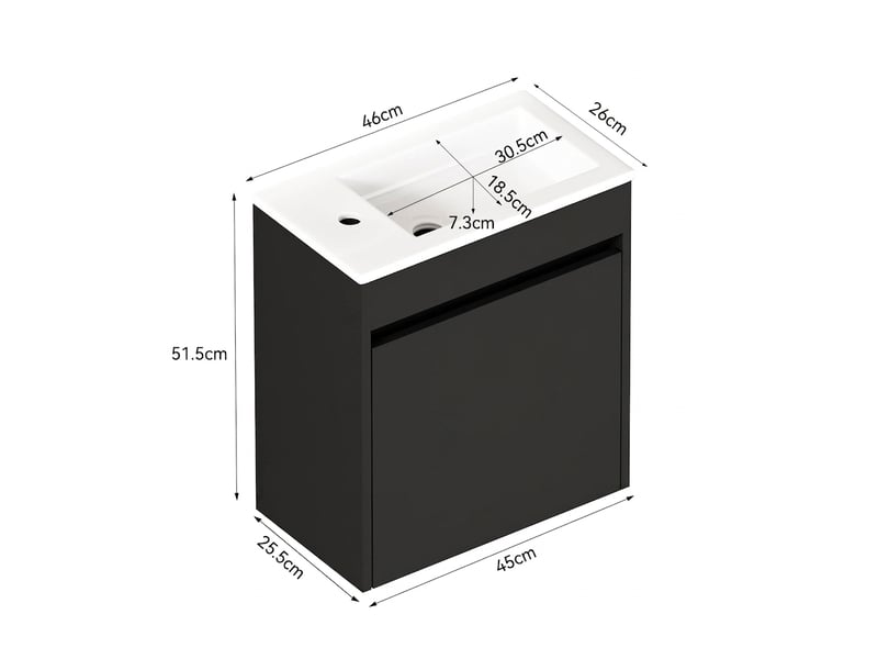  Meuble de salle de bain noir 46 cm en mdf avec porte à fermeture douce  - Conforama E