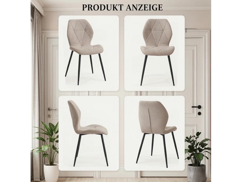  Lot de 4 chaises de salle à manger 41x48x84 cm dossier incurvé métal beige  - Conforama D