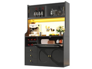 Buffet haut de cuisine design avec 4 portes et 3 tiroirs, 120 × 40 × 180 cm, noir