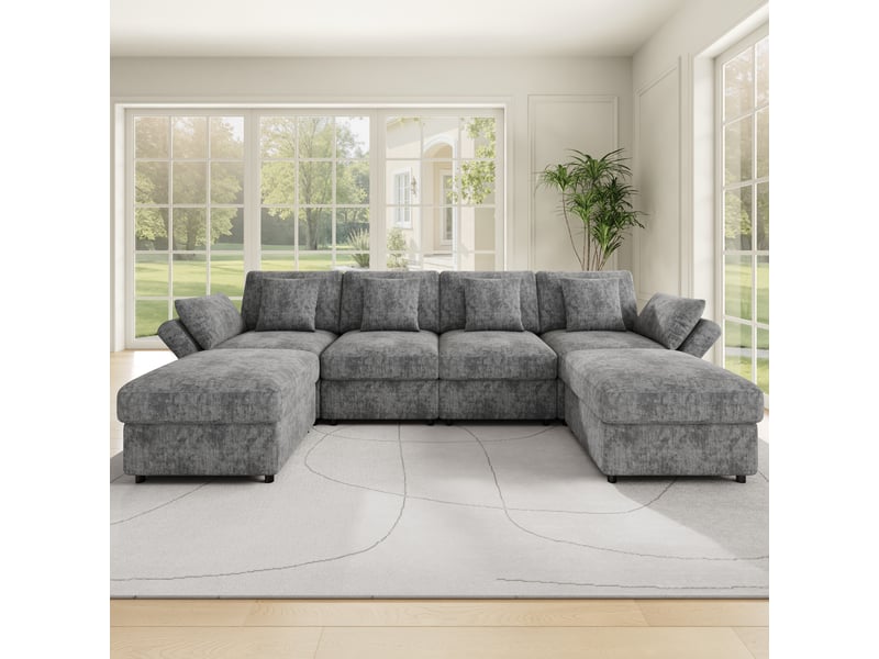 Canapé d'angle, canapé modulable, en chenille, gris, style cloud, mobilier pour espace de vie, pour salon et séjour - Conforama C