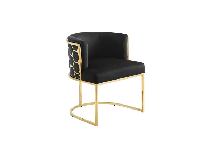 Chaise velto noire en velours – structure dorée brillante, accoudoirs et dossier graphique nid d'abeilles  - Conforama A
