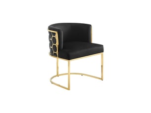 Chaise velto noire en velours – structure dorée brillante, accoudoirs et dossier graphique nid d'abeilles