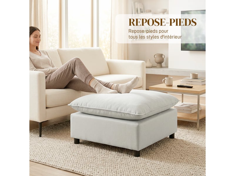 Repose pied salon carré, ottoman avec pieds en plastique, pouf salon pour chambre à coucher, entrée, gris, 75x75x40 cm - Conforama A