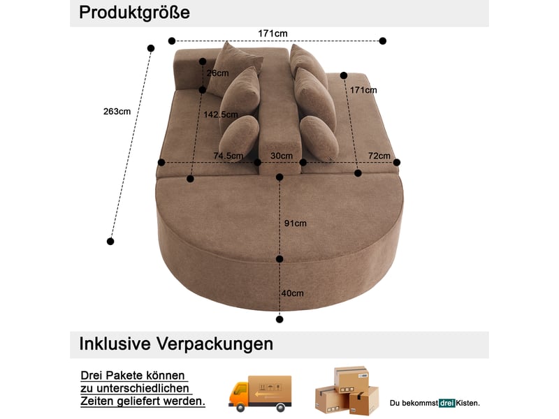 Canapé modulable segmenté style nuage en tissu chenille brun, design contemporain pour salon spacieux et moderne  - Conforama C