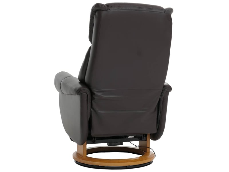  Fauteuil relax électrique aide au lever repose pieds et dossier réglables pivotant à 360° cuir véritable marron et bois naturel 04_0007822  - Conforama E