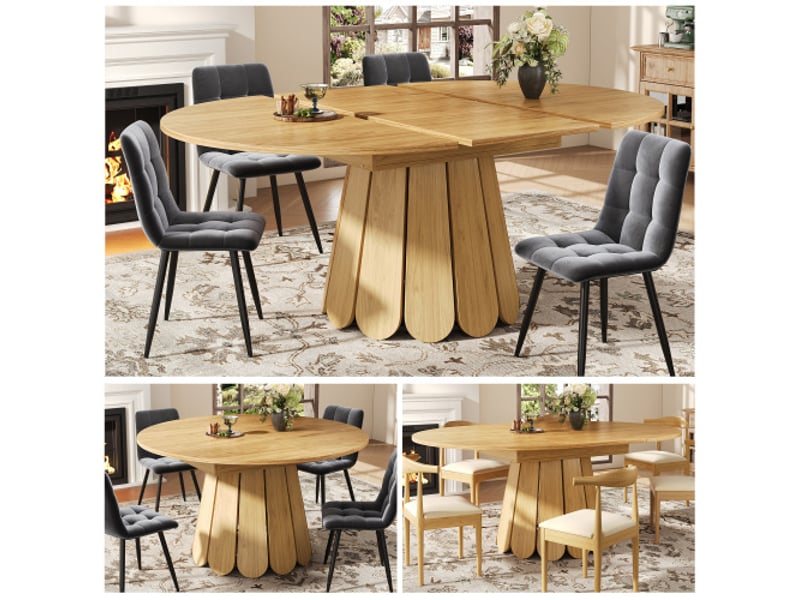  Table à manger extensible ronde en bois, transformable en ovale, dimension 118 à 158 cm, table de cuisine, salle à manger et balco  - Conforama B