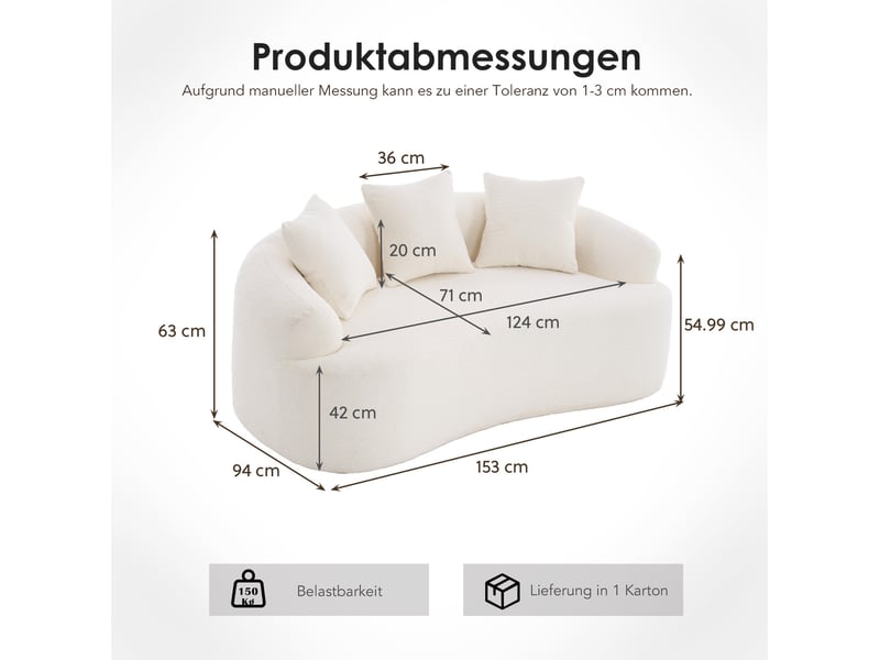 Canapé 2 places incurvé contemporain en chenille blanc cassé avec 3 coussins - Conforama C