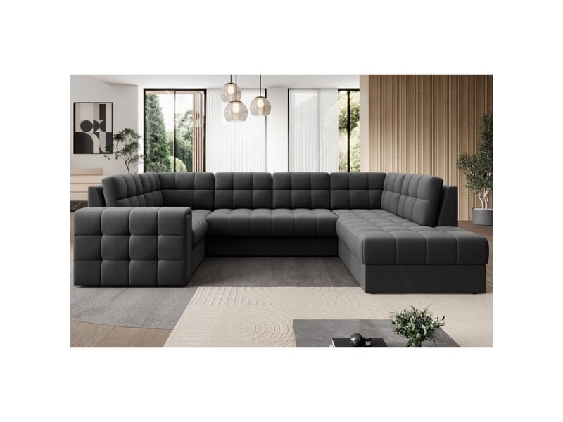  Canapé d'angle convertible monteza gris foncé 299 cm avec coffre et couchage  - Conforama E