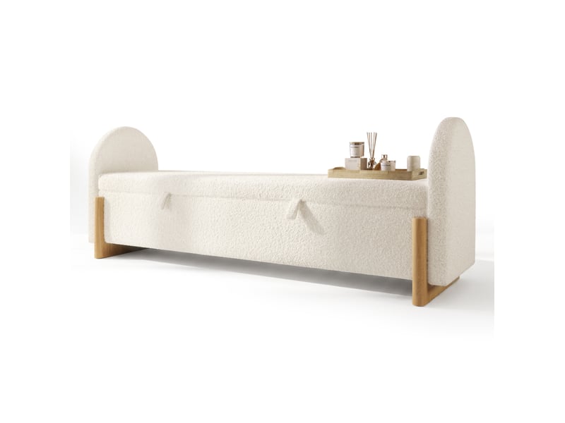 Banc coffre 186x47x61 cm avec rangement hydraulique, bois et mdf, blanc  - Conforama A