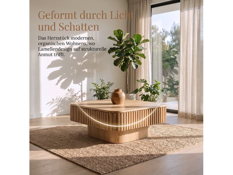  Table basse carrée 75 cm avec rangement caché, mdf plaqué bois laqué, style moderne pour votre salon  - Conforama D